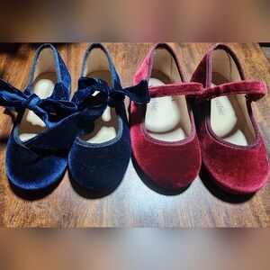 2 Pairs Chidrenchic Velvet Dress Shoes -  Blue and Burgandy